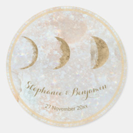 Adesivo Redondo Zodiac Moon Celestial Monograma Data Casamento