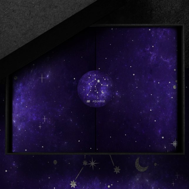 Adesivo Redondo Zodiac Purple Aquarius | Astrologia Horóscopo (Criador carregado)