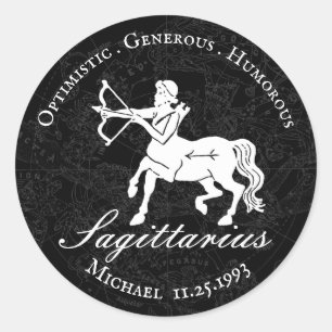 Adesivo Redondo Zodiac Sagittarius Astrologia Personalizada Vintag
