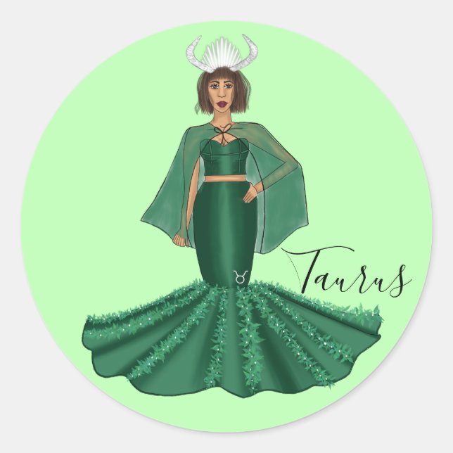 Adesivo Redondo Zodiac Taurus Goddese com Cornos (Frente)