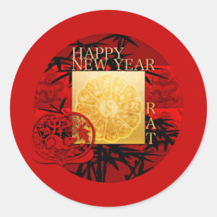 Adesivo Redondo Zodiac Yin Yang Bamboo Chinês Rat Year 2020 R S