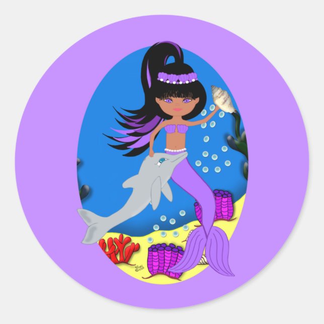 Adesivo Redondo Zola, Sereia Roxa e Pau de Golfinho (Frente)