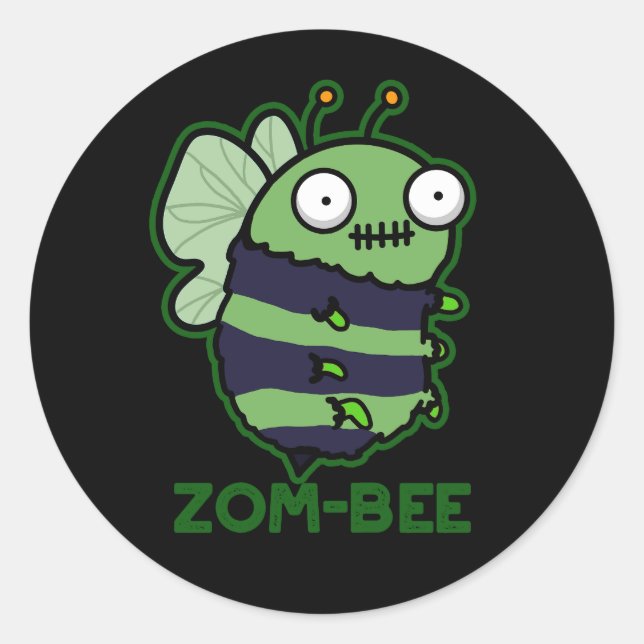 Adesivo Redondo Zom-Bee Dia de as Bruxas engraçado Zombie Bee Pun  (Frente)