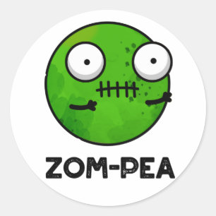 Adesivo Redondo Zom pea Cute Halloween Zombie Pea Pun