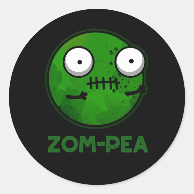 Adesivo Redondo Zom-pea Engraçado Zombie Pea Pun Dark BG (Frente)