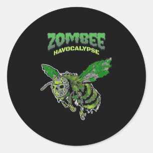 Adesivo Redondo Zombee Havocalypse Bee Dia de as Bruxas engraçado