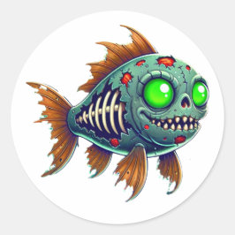 Adesivo Redondo Zombie Fish Estranho do Abismo