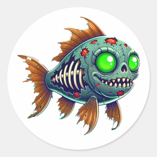 Adesivo Redondo Zombie Fish Estranho do Abismo (Frente)