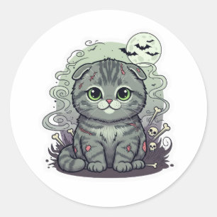 Adesivo Redondo Zombie Fold - Gato de Gato Bastante Escocês - Hall