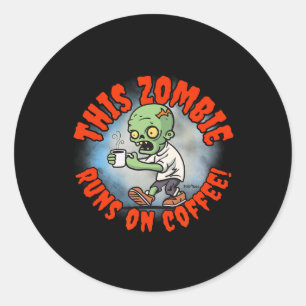 Adesivo Redondo Zombie Frit camisetas, Viciada em Café de Hallowee