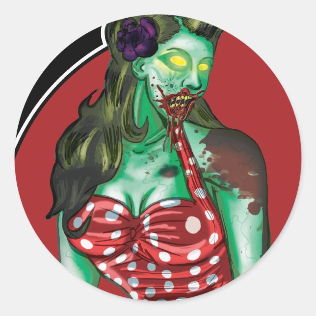 Adesivo Redondo Zombie Girl Sticker (Frente)