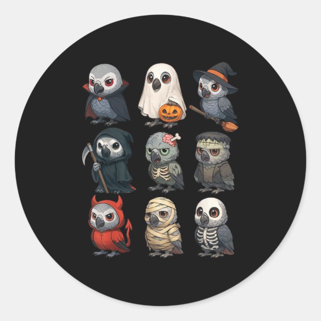 Adesivo Redondo Zombie Halloween Costu, bruxa-pássaro africano do  (Frente)