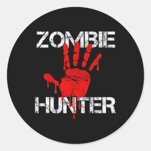 Adesivo Redondo Zombie Hunter Halloween caçando roupas de mão de s
