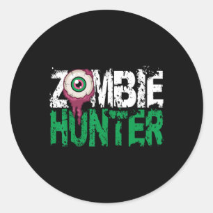 Adesivo Redondo Zombie Hunter Halloween Traga Uma Camisa Cuja Arma