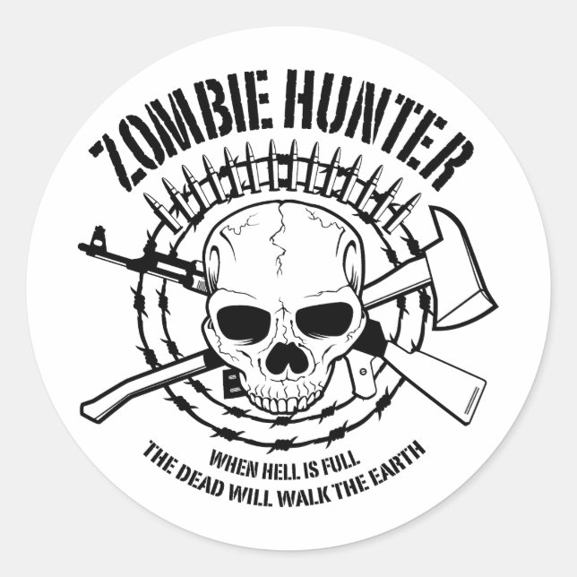 Adesivo Redondo Zombie Hunter Sticker (Frente)