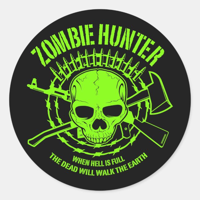Adesivo Redondo Zombie Hunter Sticker (Frente)