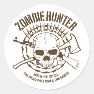 Adesivo Redondo Zombie Hunter Sticker