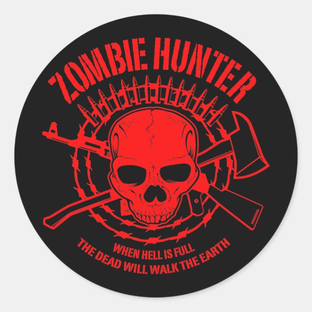 Adesivo Redondo Zombie Hunter Sticker (Frente)