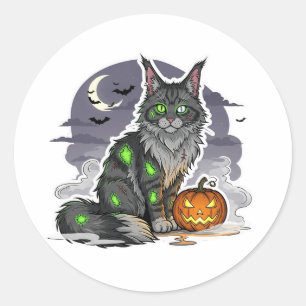 Adesivo Redondo Zombie Maine Coon - Gato de Halloween assustador