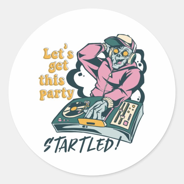 Adesivo Redondo Zombie Music DJ Retro Halloween Party (Frente)