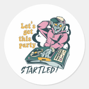 Adesivo Redondo Zombie Music DJ Retro Halloween Party