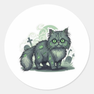 Adesivo Redondo Zombie Persian - Halloween de Gato Persa Fluffy