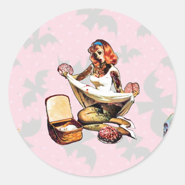 Adesivo Redondo Zombie Pin Ups (Frente)
