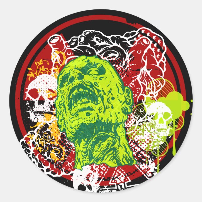 Adesivo Redondo Zombie Raid Stickers (Frente)