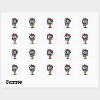 Adesivo Redondo Zombie Stickers, Sorvetes Engraçados