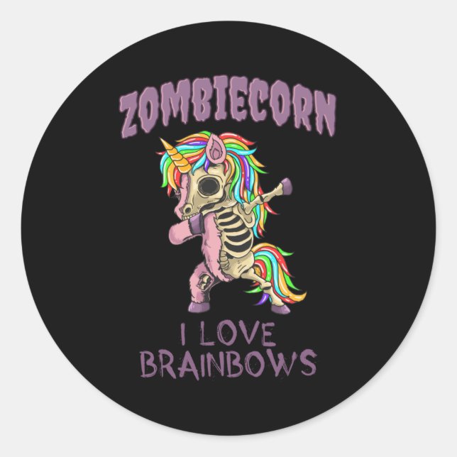 Adesivo Redondo Zombie Unicorn Halloween Dab Zombiecorn (Frente)