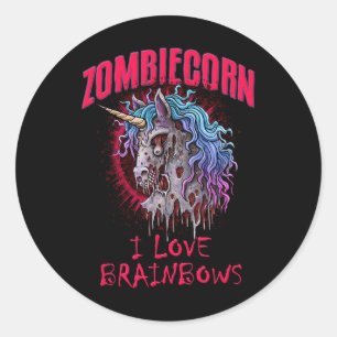 Adesivo Redondo Zombie Unicorn I Love Brainbows Punk Gothic Gótico