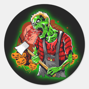 Adesivo Redondo Zombie Verde Engraçado no Halloween