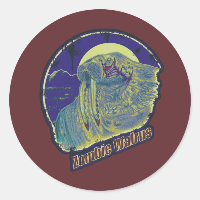 Adesivo Redondo Zombie Walrus (Frente)