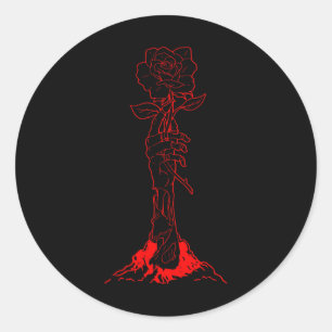 Adesivo Redondo Zombiecore Estética Zombie Rosa vermelha Esqueleto