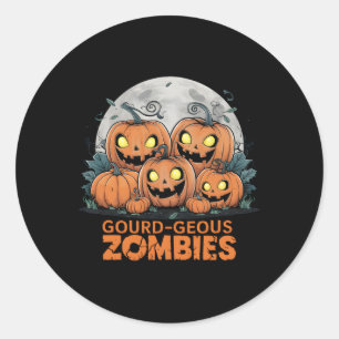 Adesivo Redondo Zombies Gourd Zombies Spooky Zombie Pumpkins Engra