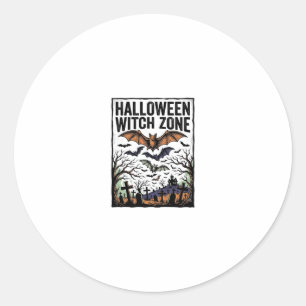 Adesivo Redondo Zona de Bruxa de Halloween Cemitério Vintage Morce