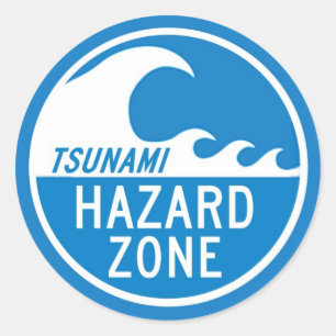 ADESIVO REDONDO ZONA DO PERIGO DO TSUNAMI