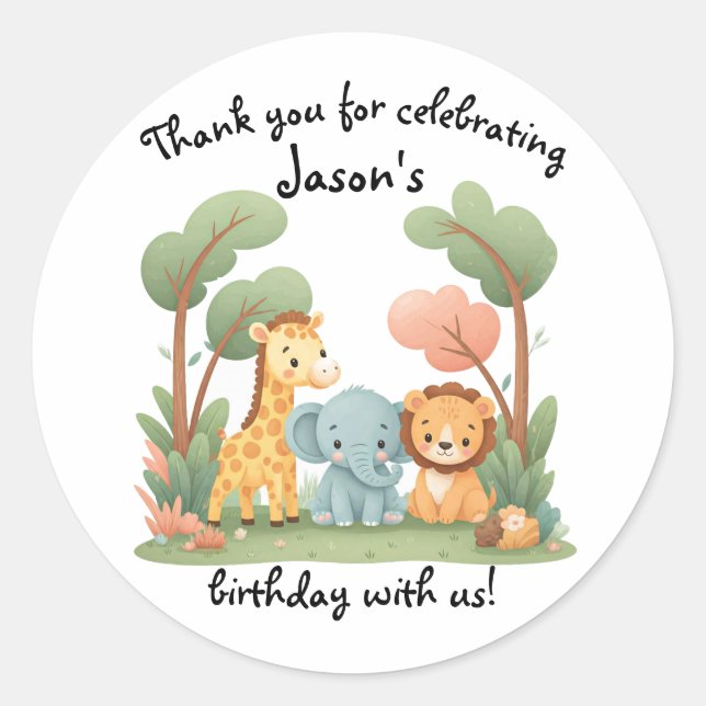 Adesivo Redondo Zoo Birthday (Frente)