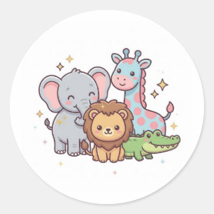 Adesivo Redondo Zoológico Animais Fofos Kawaii Crianças Selvagens