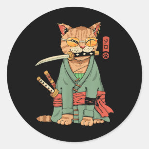 Adesivo Redondo Zoro Cat Warrior