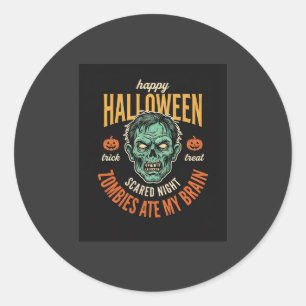 Adesivo Redondo Zumbis do Halloween Comeram Meu Cérebro