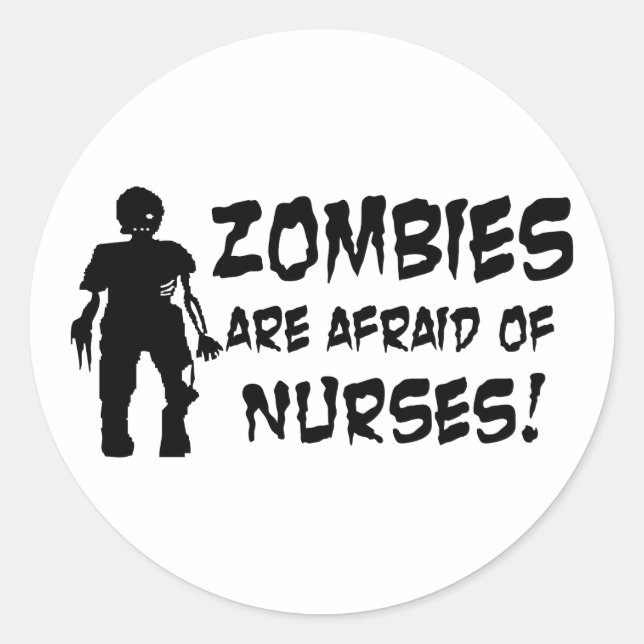 Adesivo Redondo Zumbis têm medo de enfermeiras (Frente)