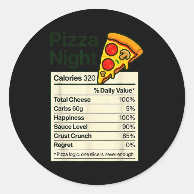 Adesivo Redondo Zza Lover Night Funny Nutrition Facts Costume For  (Frente)