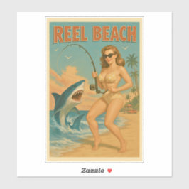 Adesivo Reel Beach Shark Fishing Pin-Up Retro Coastal Life