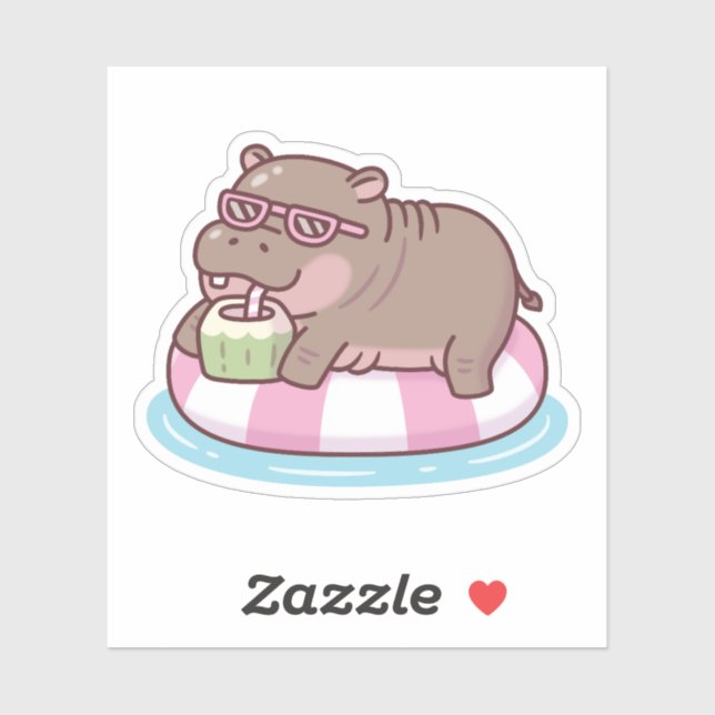 Adesivo Refrigeração De Hippo Em Coco De Bebendo Flutuante (Folha)