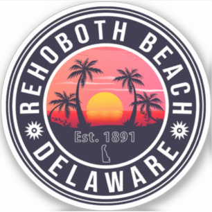 Adesivo Rehoboth Beach Delaware Retro Sunset Souvenirs 70s