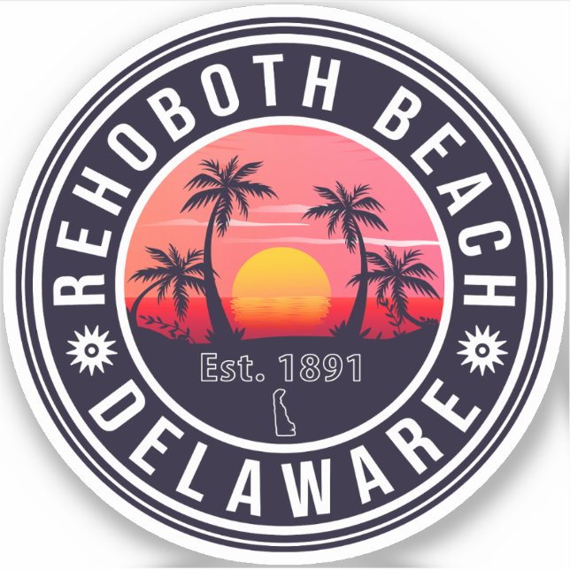 Adesivo Rehoboth Beach Delaware Retro Sunset Souvenirs 70s (Frente)