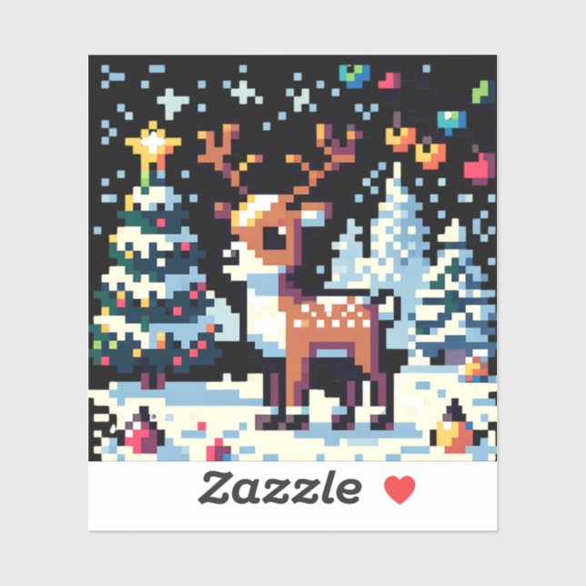 Adesivo Reindeer de Natal Winter Wonderland Pixel Art (Folha)