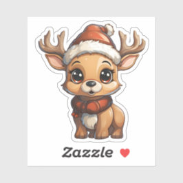 Adesivo Reindeer Xmas Bonito Vestindo O Chapéu Santa E O S