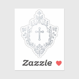 Adesivo Religious Cross Elegant Vintage Crest Faux Silver